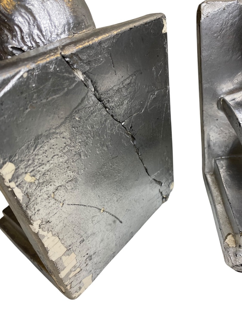 1960 Distressed Pair of Bookends Silver Bust of Washington Plaster Creepy