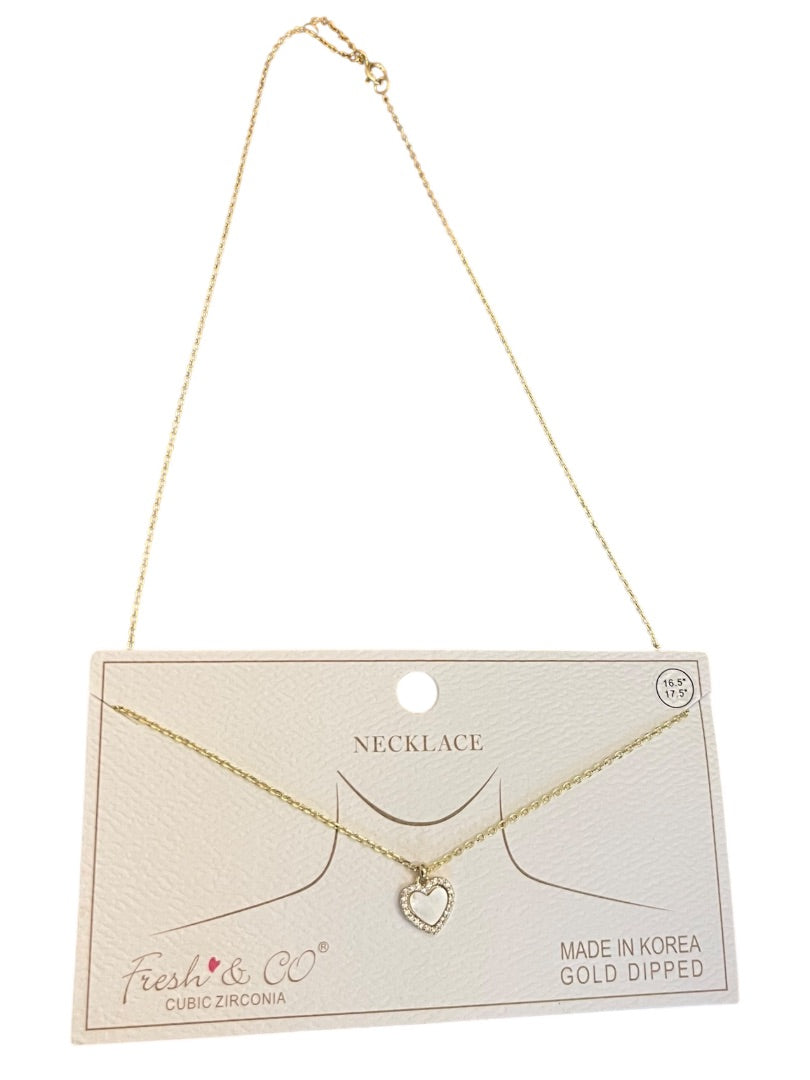 Fresh & Co Cubic Zirconia Gold Dipped 16.5"-17.5" Necklace New Heart Pendant