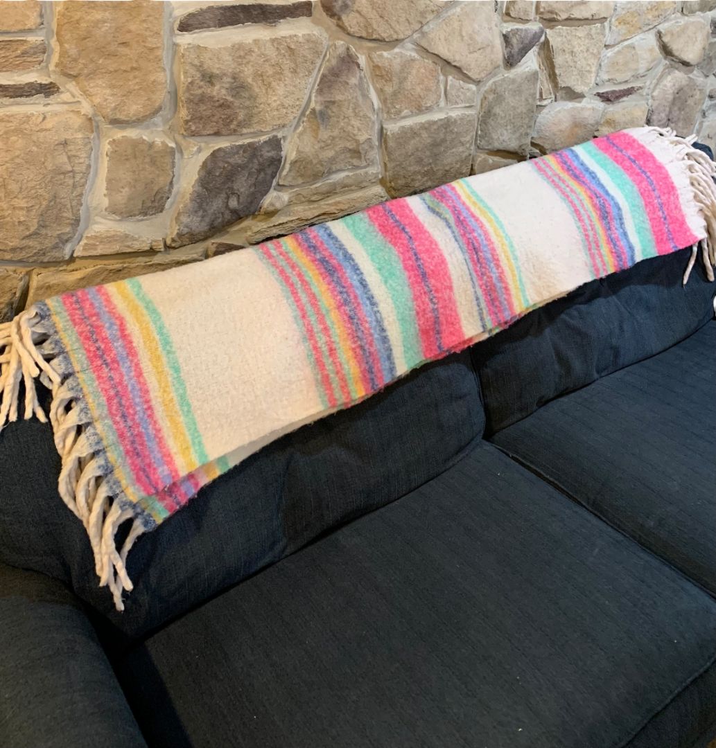 Free People Skye Stripe Fringe Throw Blanket 60" x 51" Soft Boho