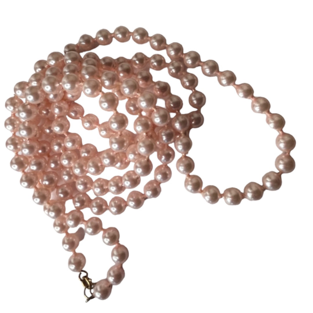 Light Pink Strand of Faux Pearls 54.5" Lobster Clasp