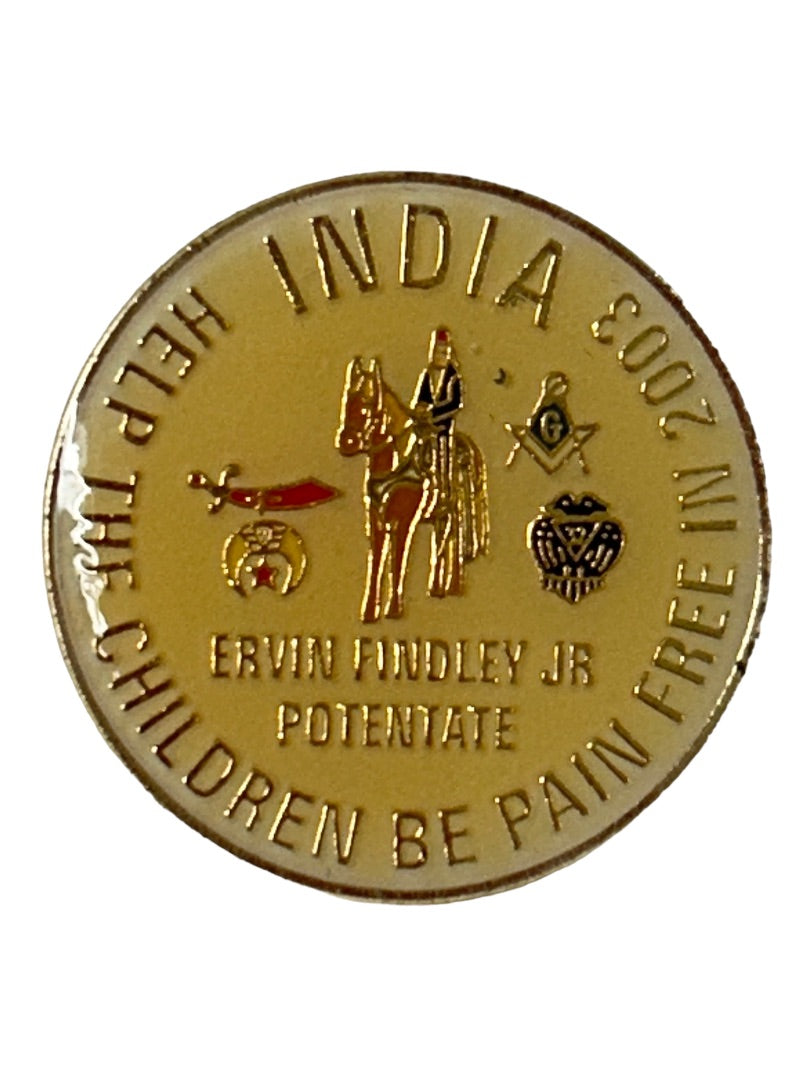 Shriners Lapel Pink India Help the Children be Pain Free 1" Diameter