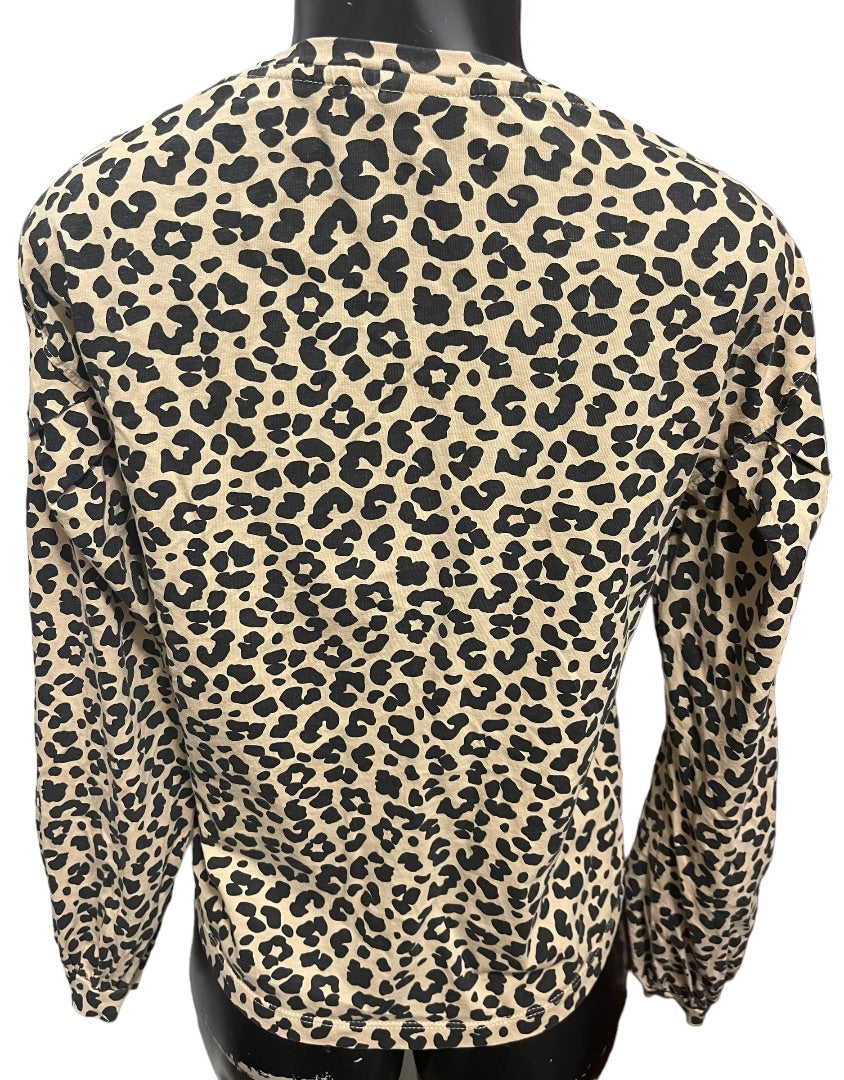13-14 Zara Girls Crew Neck Long Sleeve Animal Print Cotton Girls Shirt Brown