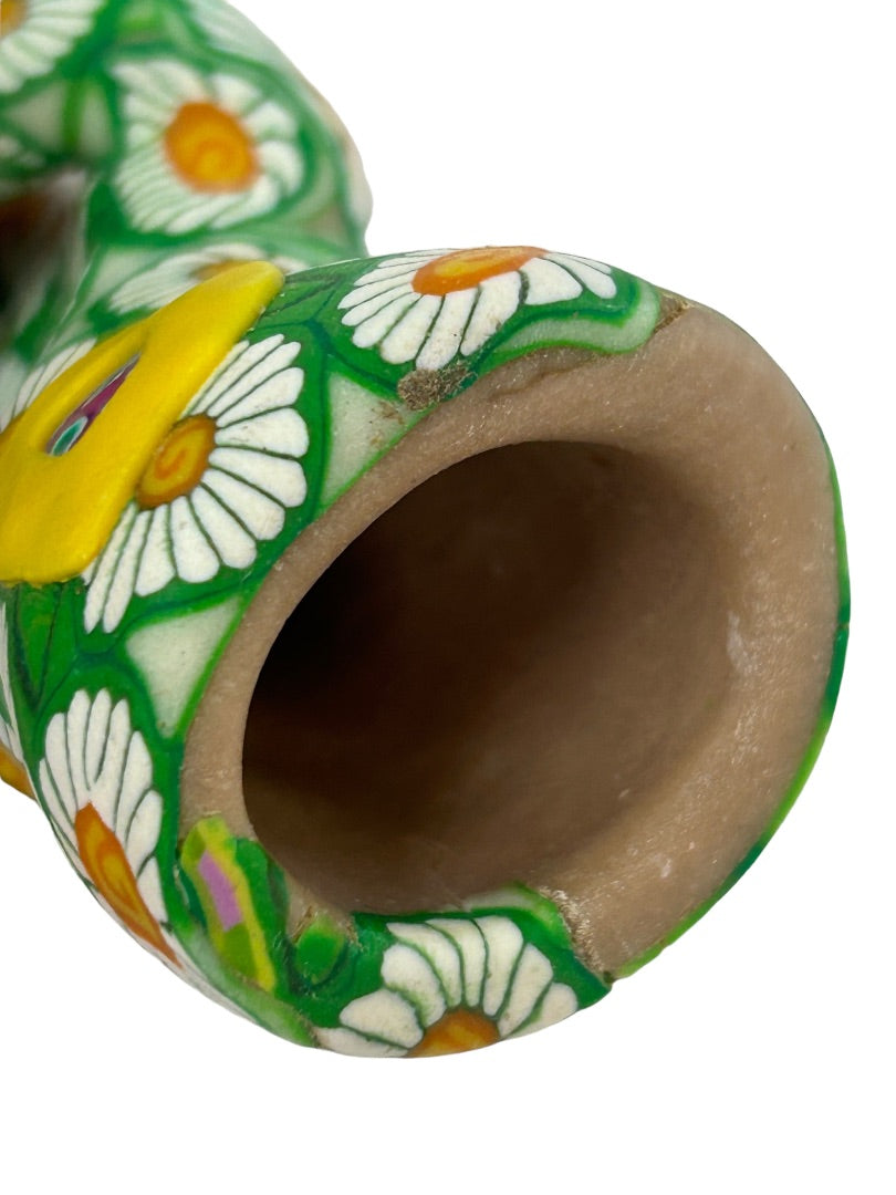 Clay Ring Holder Green Daisy Peace Sign Monogram "D" 3 Inches High