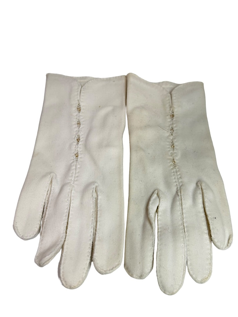 Size 6.5 Handsewn in Japan Pearl White Short Gloves Fabric No Stretch