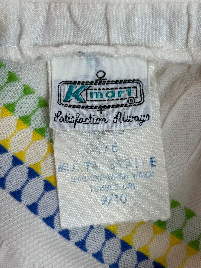 Kmart Vintage Rainbow Midi Skirt 1980s White A-Line Retro Fun