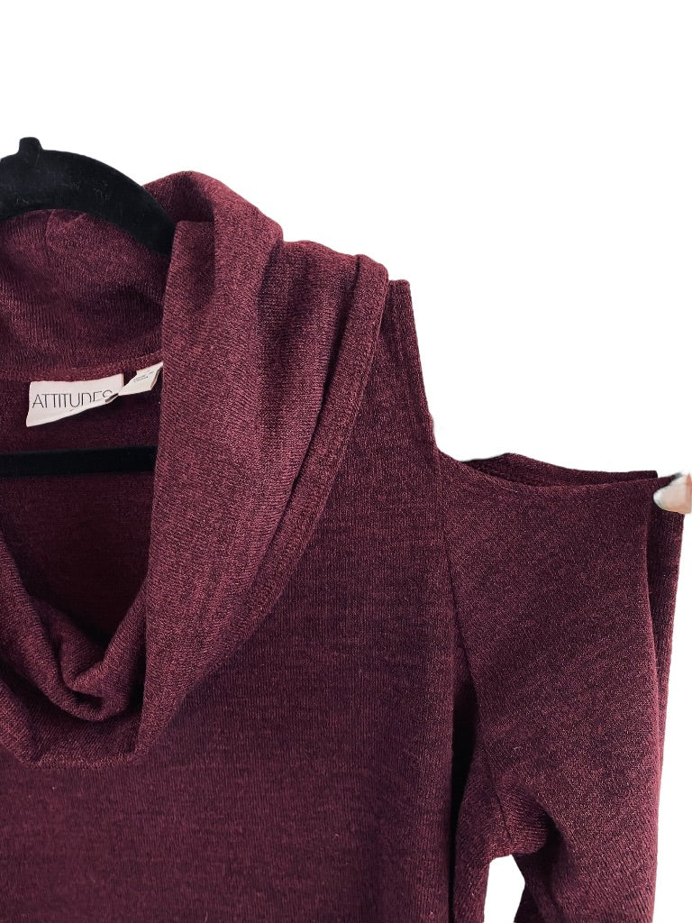 1X Attitudes by Renee Women's Cold Shoulder Cowl Neck Sweater Eggplant