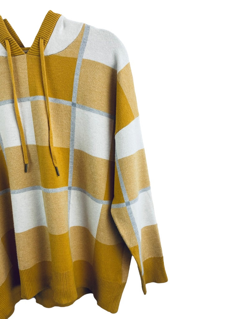 1X Rachel Roy Women's Gold Gray Plaid Soft Pullover Sweater