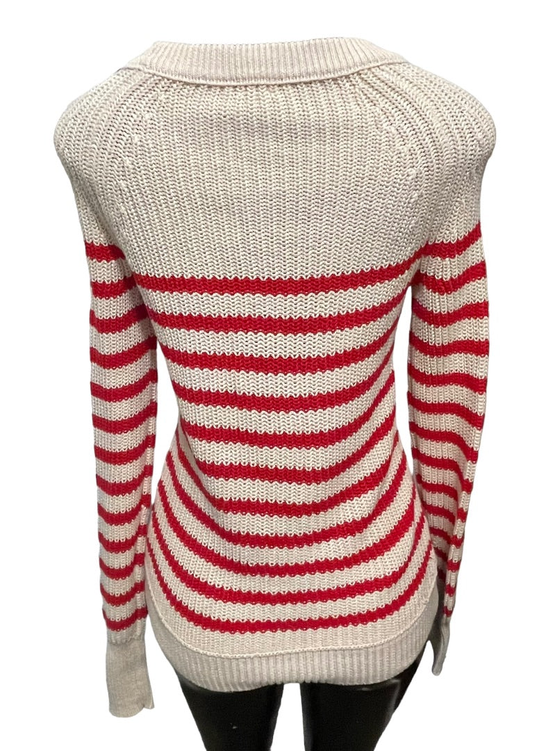 XS J. Crew Striped Knit Fitted Long Sleeve Cotton Womens Sweater 53198