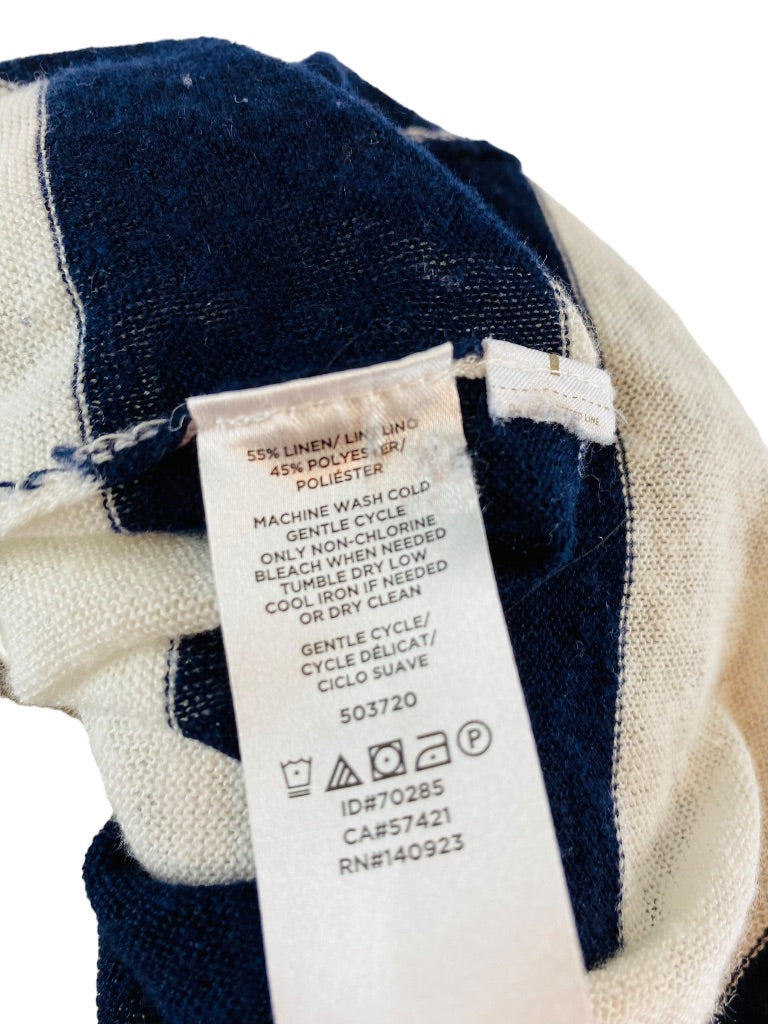 XS LOFT Womens Navy Blue White Striped Linen Blend Sweater Hooded Lightweight