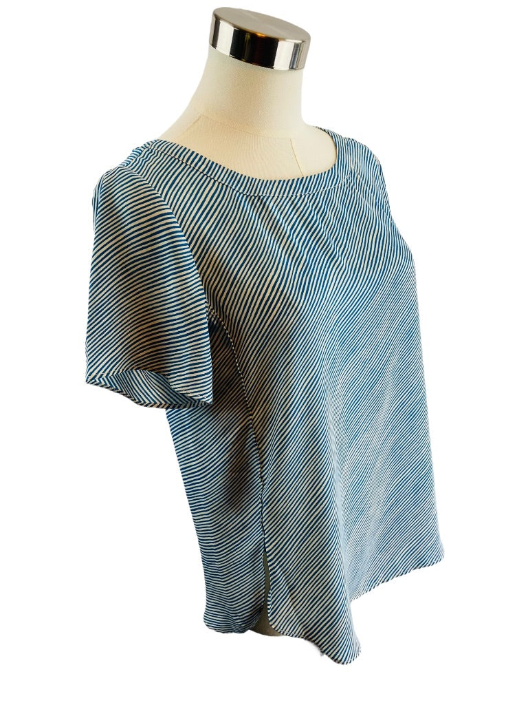 XSP Banana Republic Petite Turquoise Stripe Womens Short Sleeve Blouse
