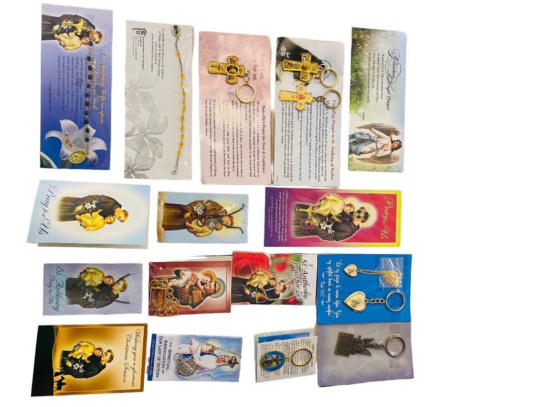 Lot of 16 Assorted Catholic Christian Prayers Cards Jewelry Saints Key Chain Cross Vintage
