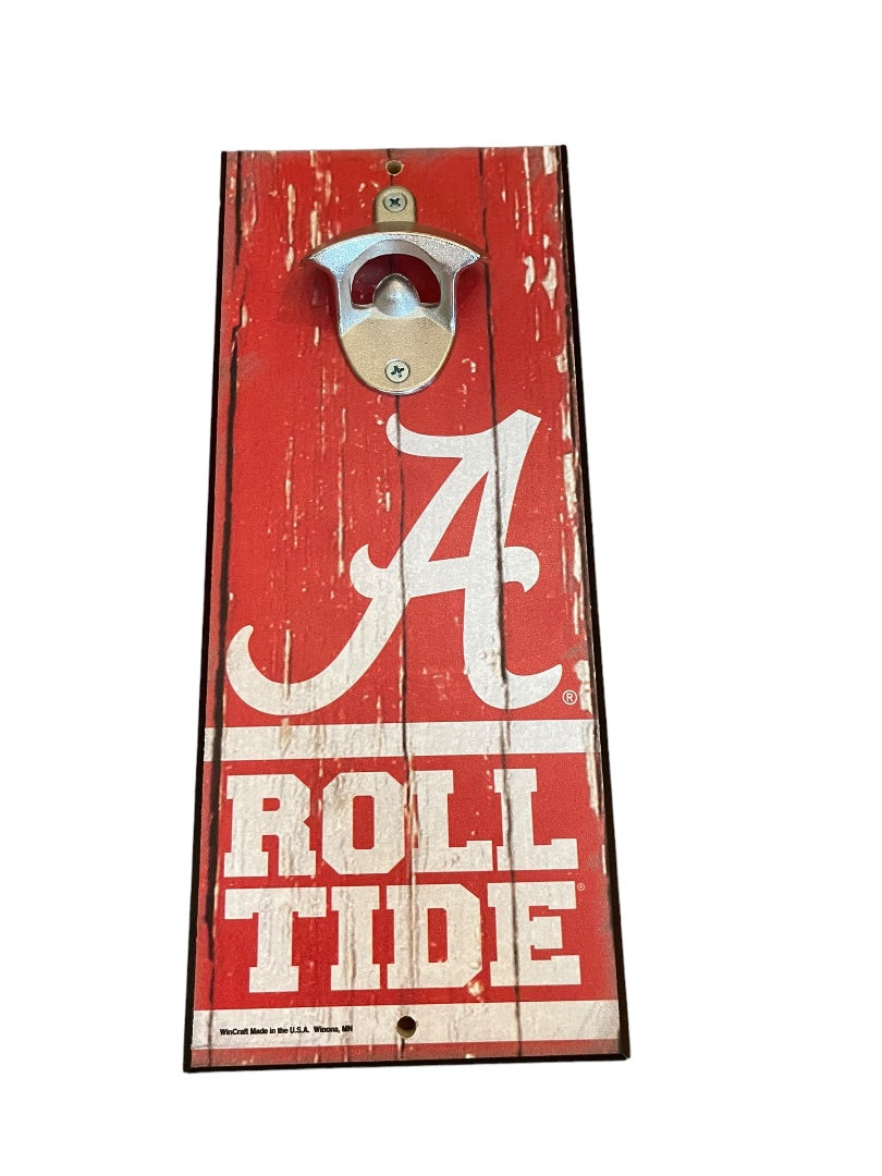 Alabama Crimson Tide Bottle Opener Wood Sign Wall Plaque Mount Bar New 5"x11" Wincraft