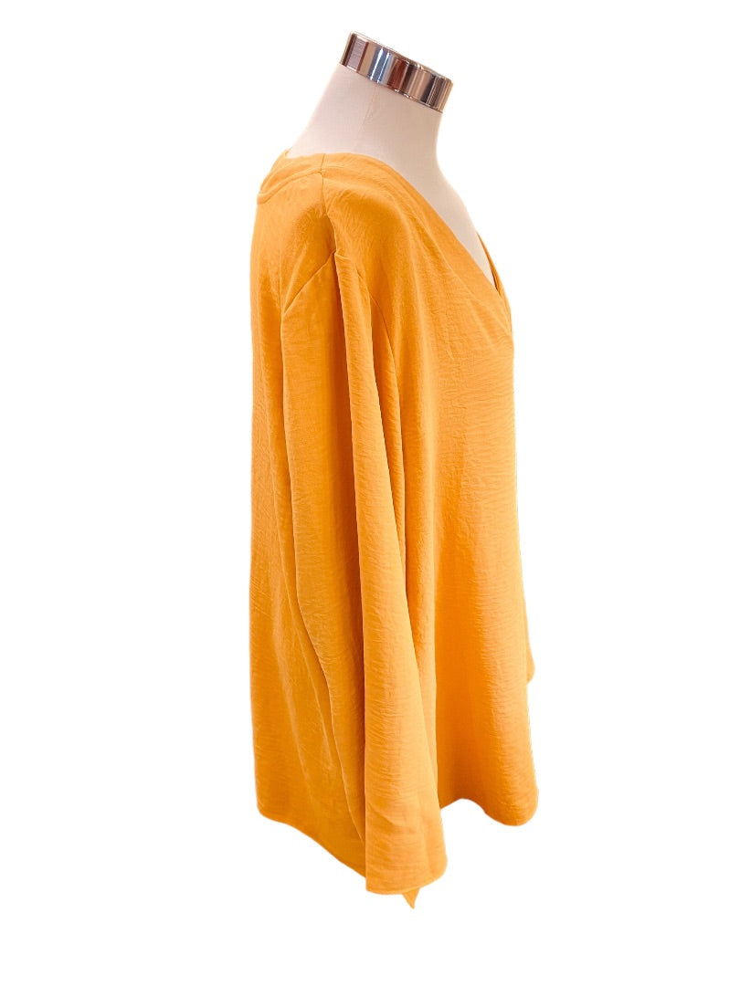 18/20 Asley Stewart Womens New Yellow Gold Crinkle V-Neck Pull Over Blouse Top