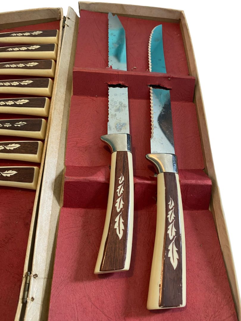 Regent Sheffield Stainless Steel England Complete Steak Knives & Serving Set Vintage