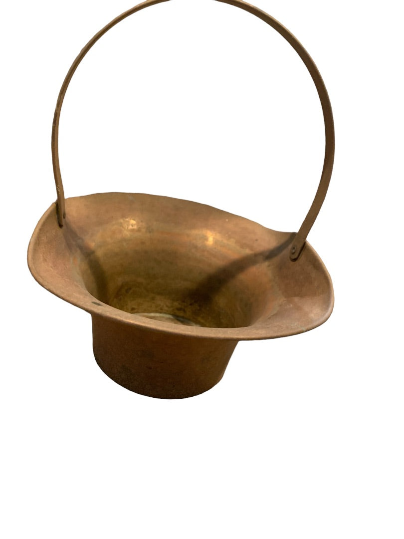 Vintage Brass Hammered Basket Planter Handle 8"h x 3.3" Base Diameter x 6" Diameter