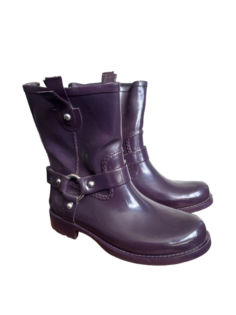 8 MICHAEL KORS Plum Purple Cowboy Rain Boots Damaged - Pull tabs split