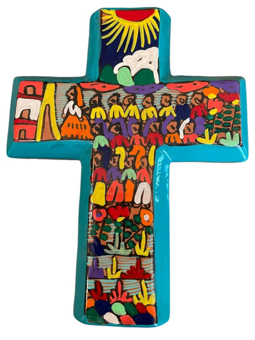 Glazed Art Pottery Hand Painted Cross Wall Vase Mexico