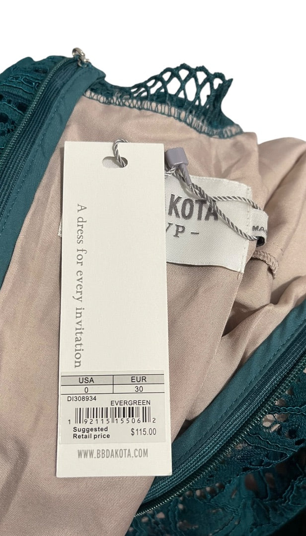 Size 0 BB Dakota New Dress Evergreen Lace Overlay A-Line