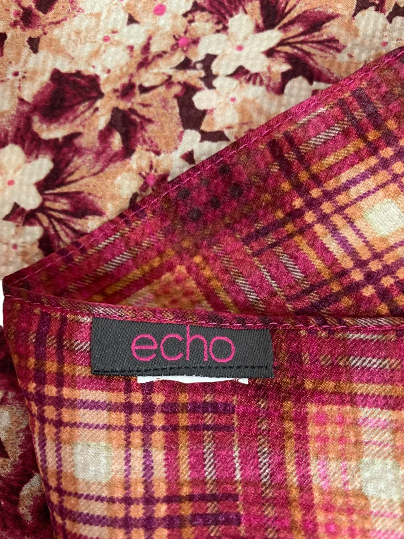 Vintage Echo Womens Silky Floral Plaid Scarf 60 x 9.5 Inches