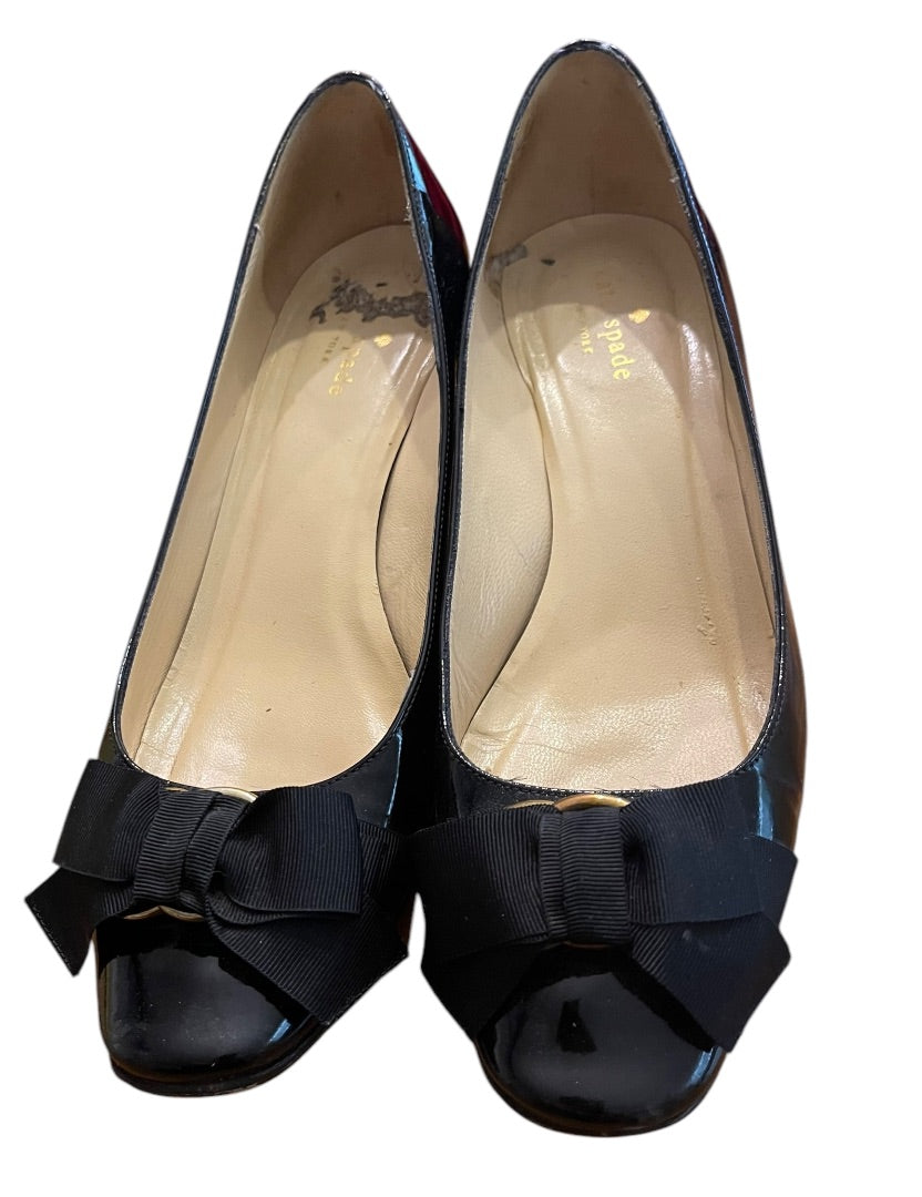 Size 9B Kate Spade Patent Bow 2.5 Inch Block Heel Pumps