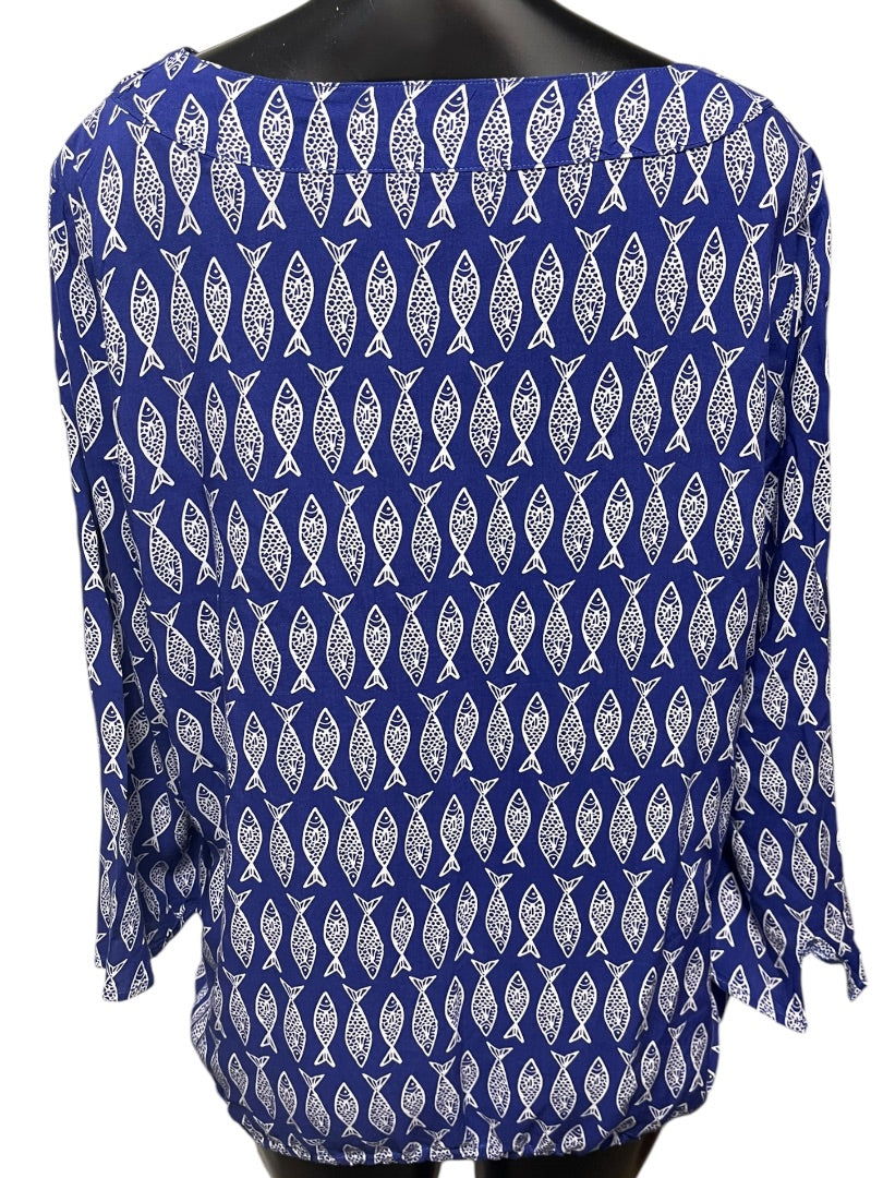 XL West Indies Womens Fish Print Pullover Blouse Shirt Bottom Drawstring