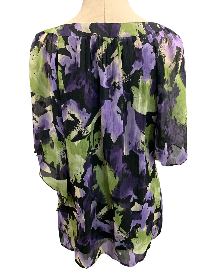 XL Sara Michelle Pullover Womens Flowy Blouse Shirt Scoop Neck