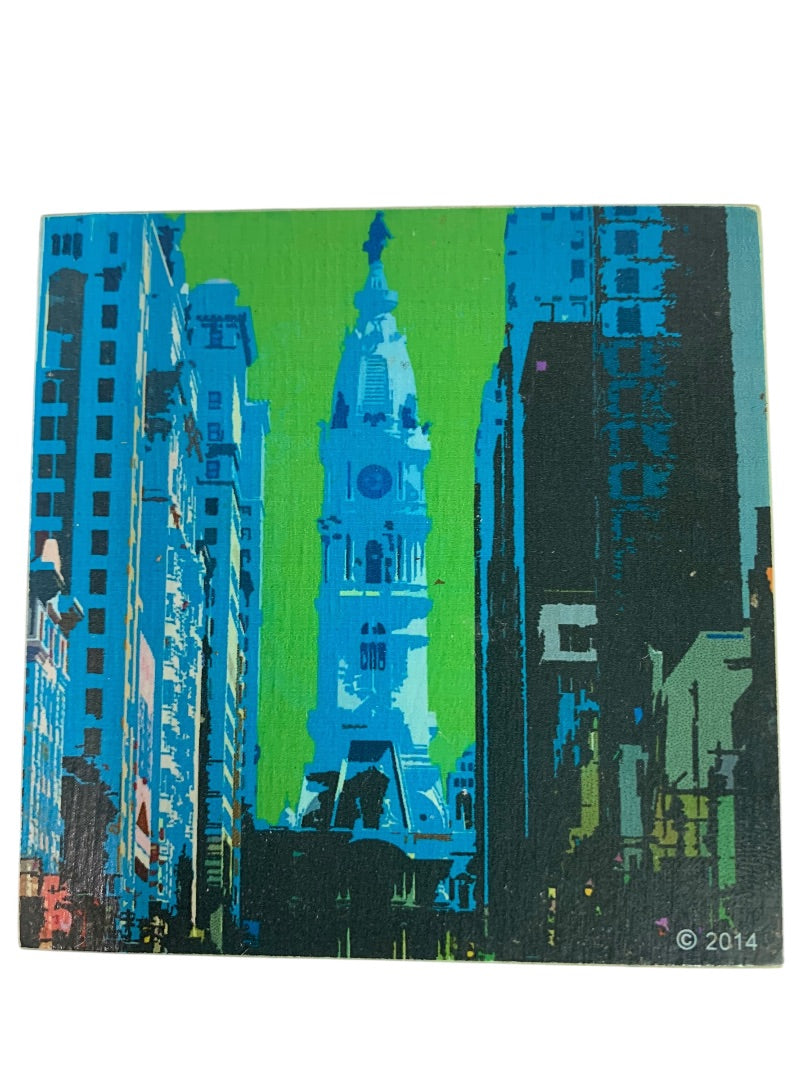 Set of 4 Magnet Drink Coasters Wooden Philadelphia 2014 Bright Graphics