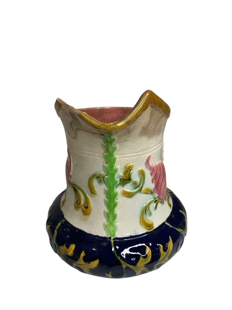 Wardle Signed Antique Majolica 7 Inch Pitcher Seashell Vibrant