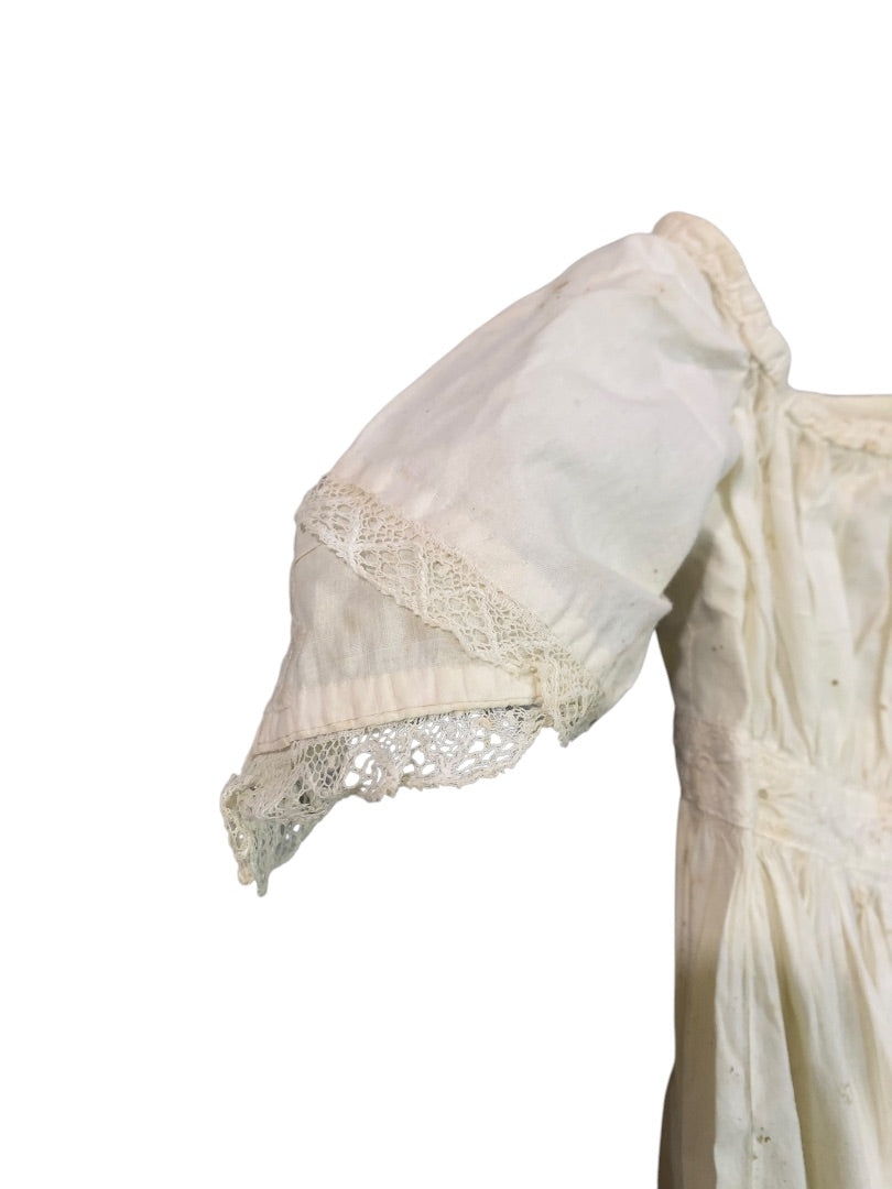 Antique Victorian Girls Gown Eyelet Embroidery 1800s Lace Trim