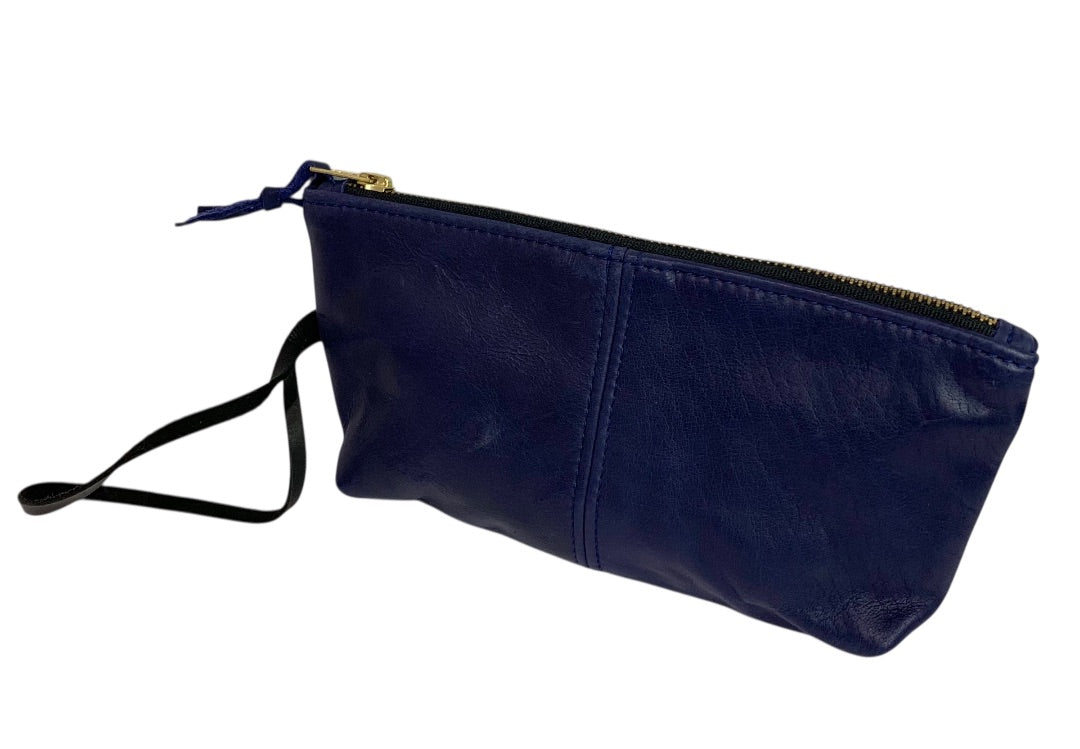 CAS Handmade Bright Navy Blue Leather Clutch Wristlet Zip Top
