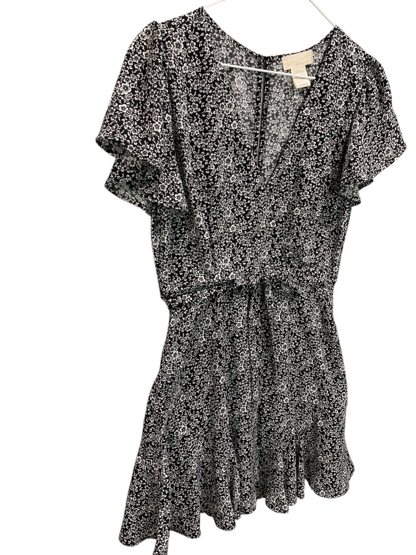 Small Altar'd State Black White Floral Dress Faux Wrap Short Sleeve