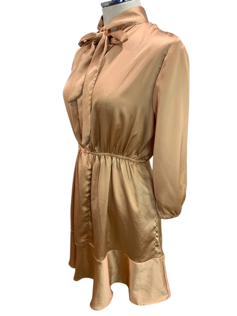 Small Vici Womens Satin Long Sleeve Dress Banded Waist Goldy Orange Color