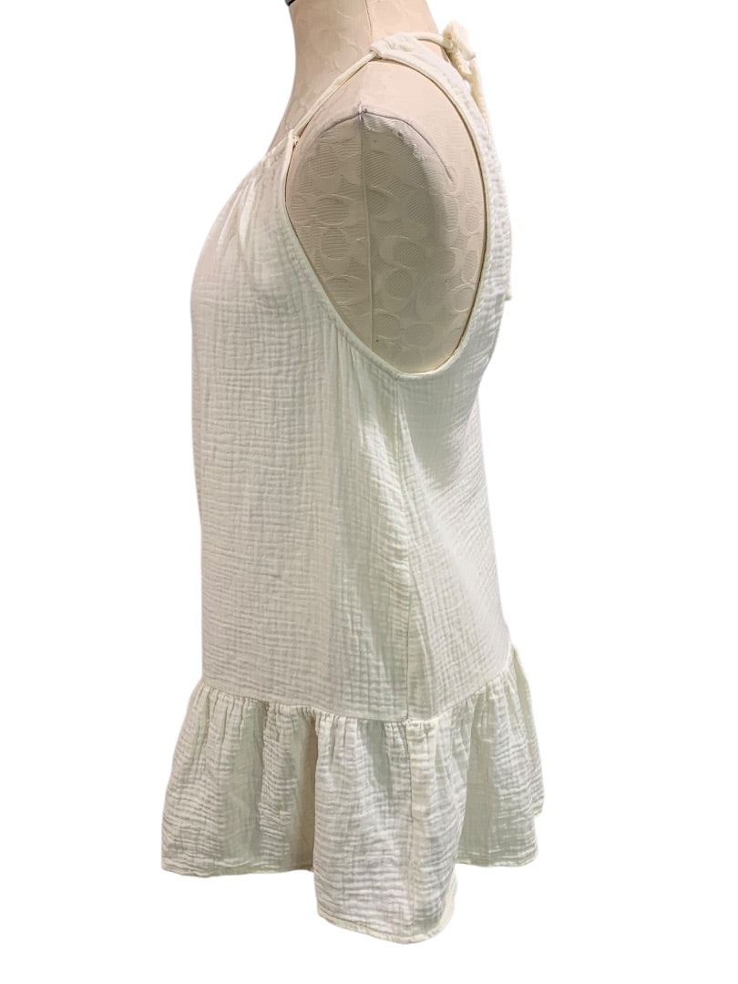 Small Xhilaration Womens Tunic Gauzy Cotton Tunic Shirt Ruffle Hem Ivory