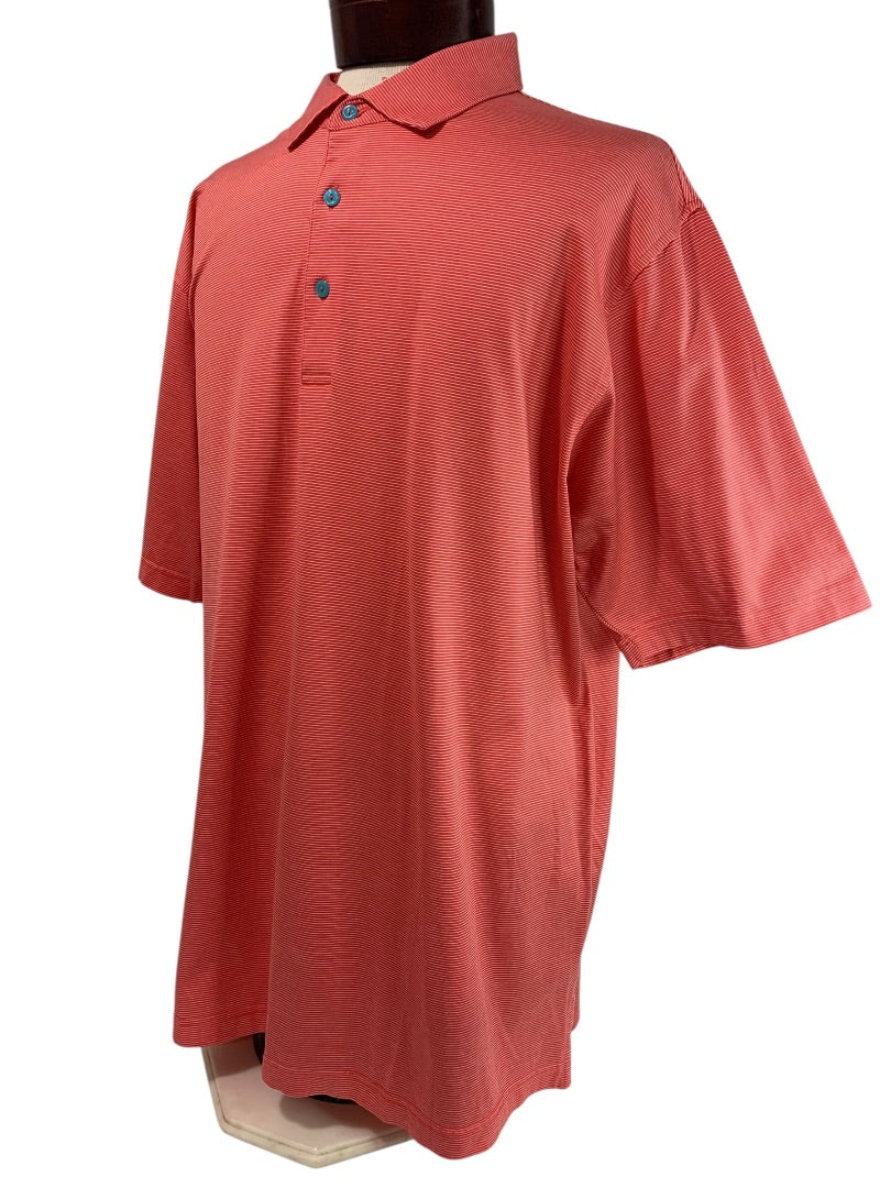 XL Peter Millar Mens Coral Stripe Golf Polo Shirt Short Sleeve