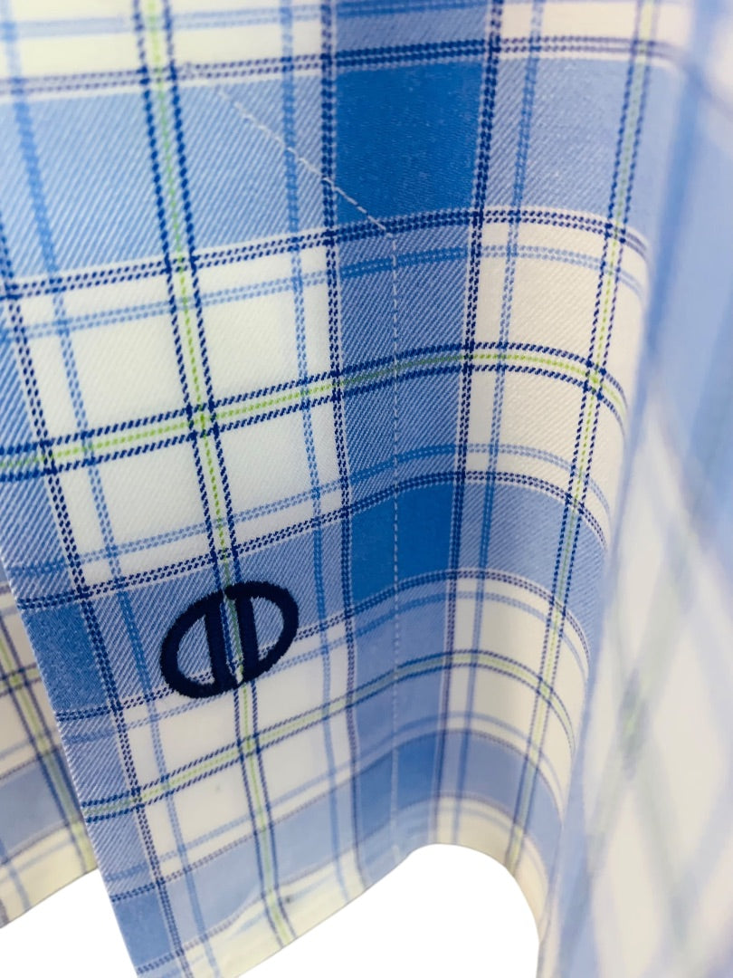 17.5 (32/33) David Donahue Mens Button Up Dress Shirt Plaid Blue