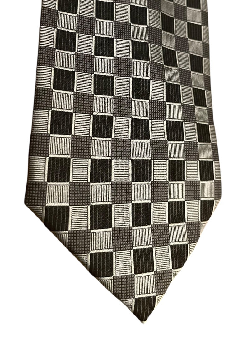 Valerio Garati Pure Silk Hand Made Square Pattern Tie Mens Necktie Black Gray