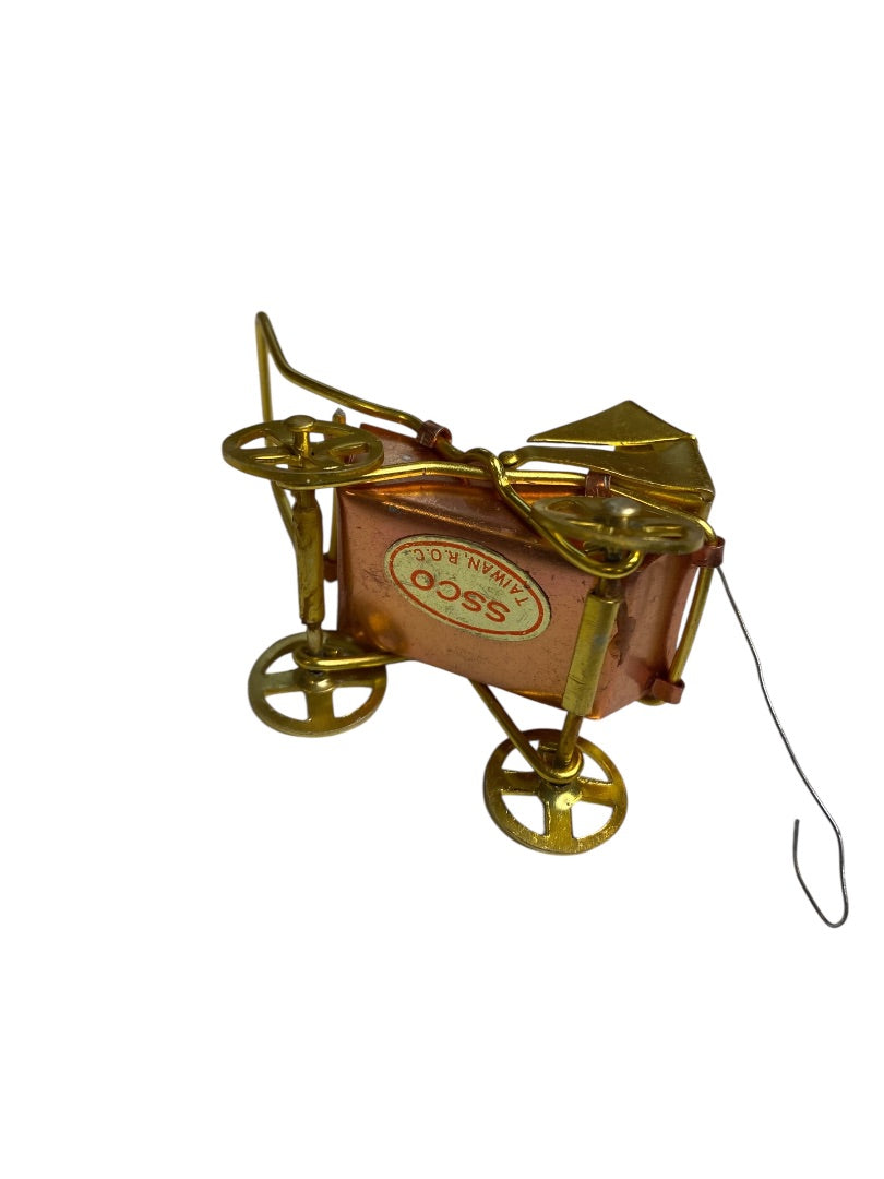 Vintage SSCO Taiwan Metal Baby Carriage Buggy Ornament Holiday Christmas