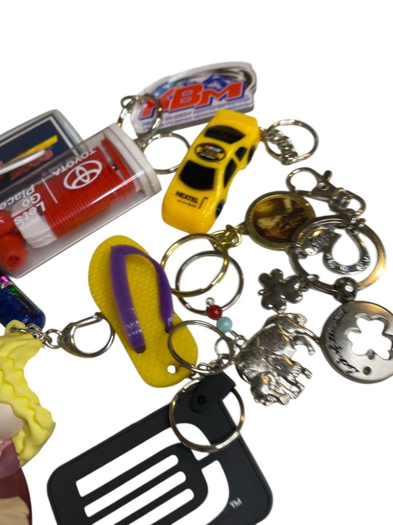 Set of 13 Key Rings Keychains Assorted Novelty Flip Flop Car Toyota