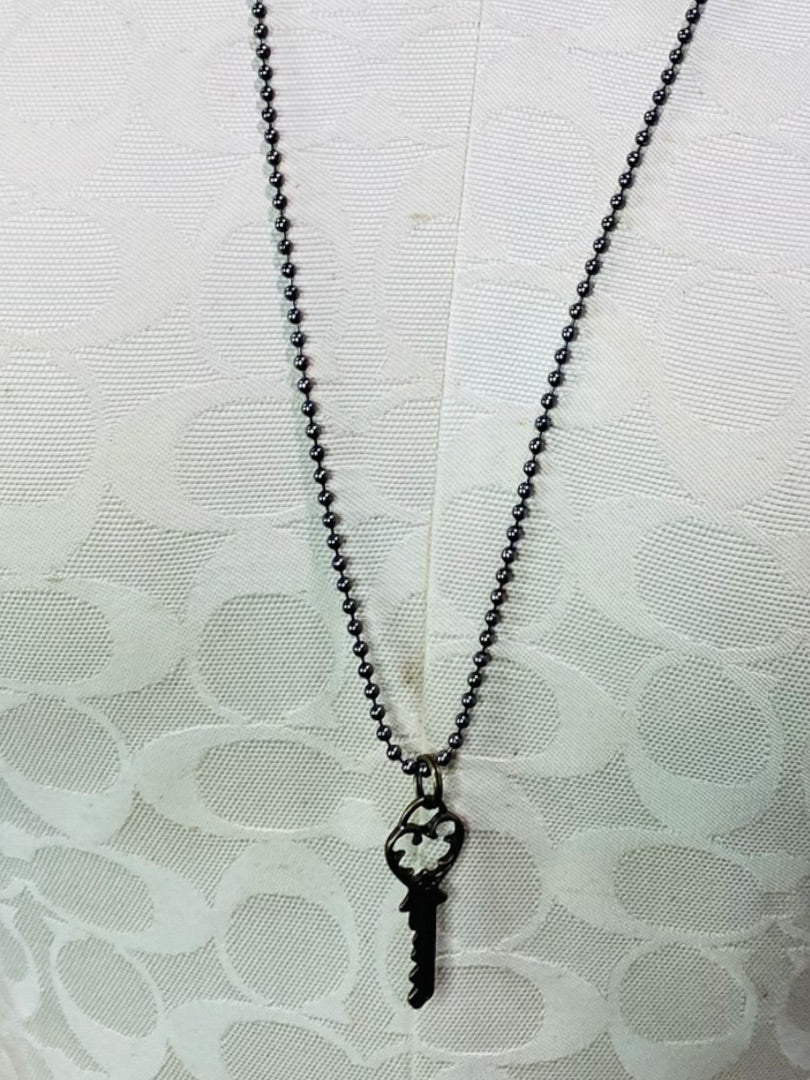Bronze Color Necklace Bead Chain Skeleton Key Pendant 30"