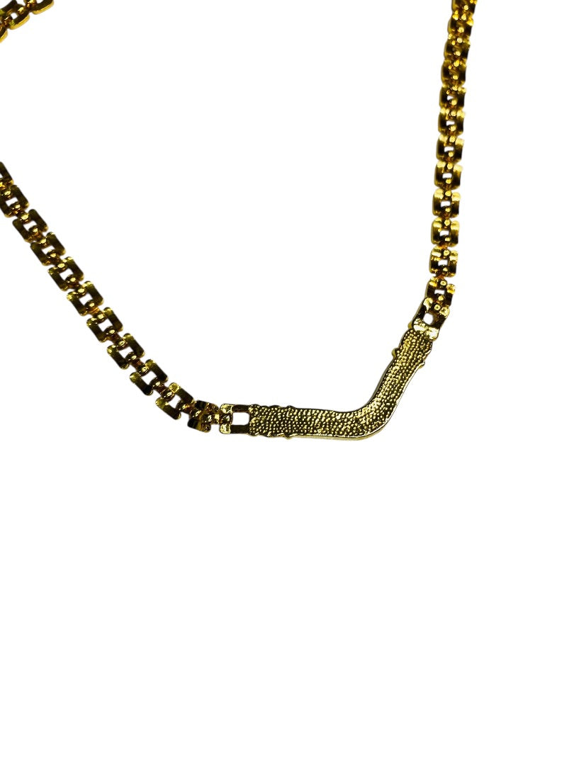 Goldtone V Necklace Shiny Rhinestone 17" Foldover Clasp