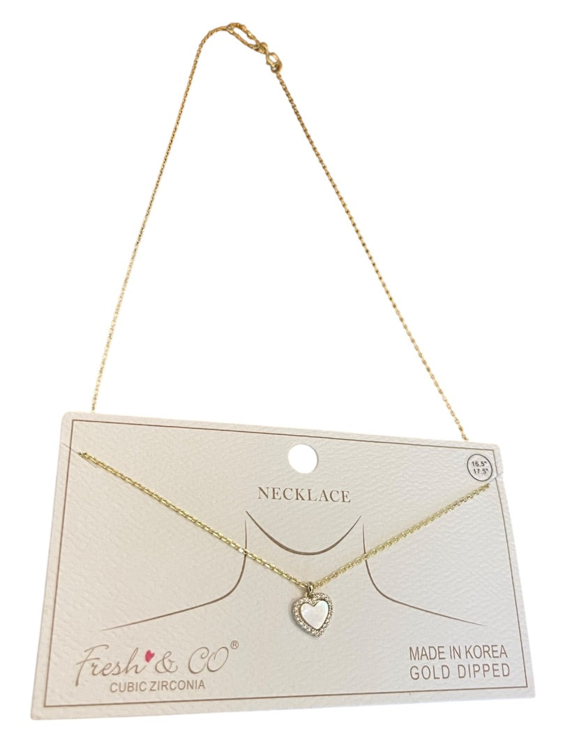 Fresh & Co Cubic Zirconia Gold Dipped 16.5"-17.5" Necklace New Heart Pendant