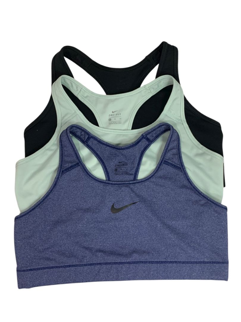 Size XL Nike Lot of 3 Sports Bras No Padding Black Aqua Heather Blue
