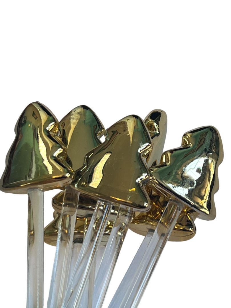 8 Plastic Gold Christmas Tree Acrylic Swizzle Sticks