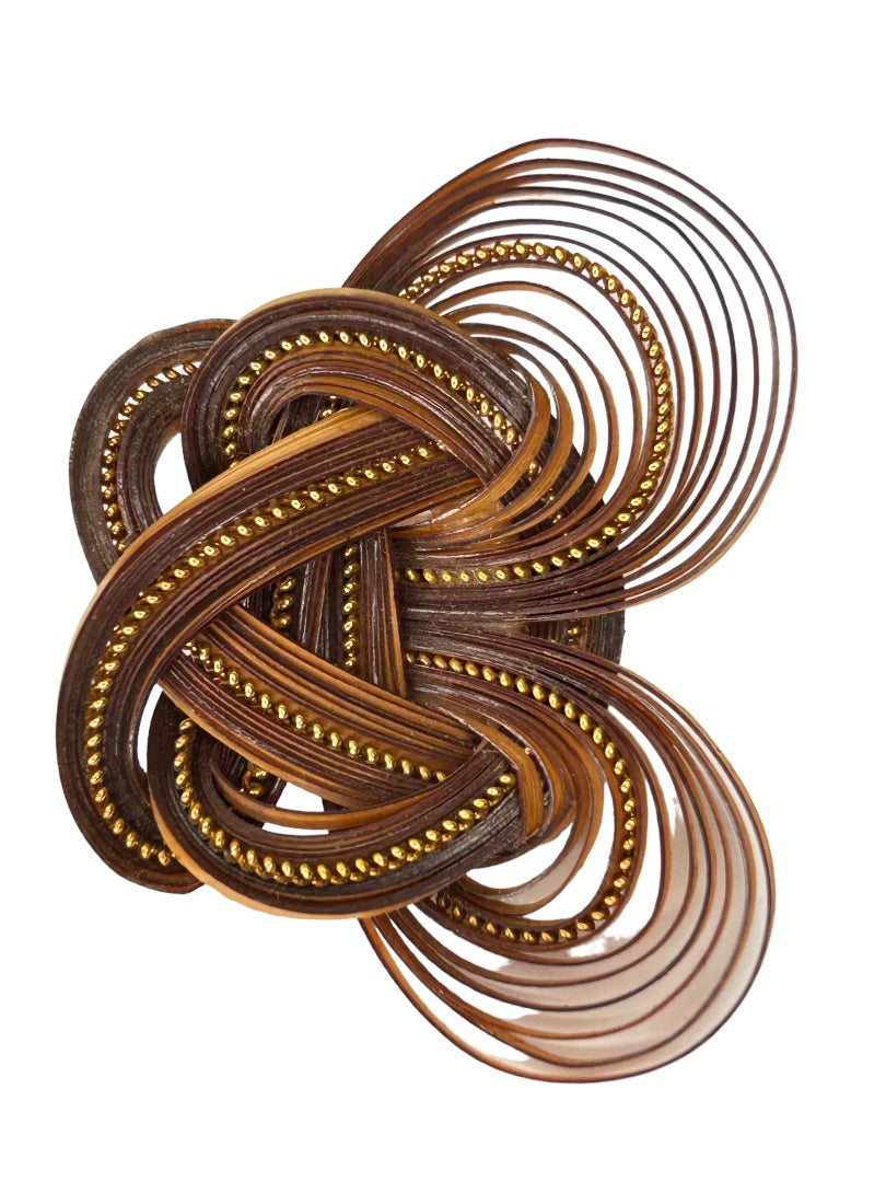 Quilled Dark Brown Brooch Pin Fold Art Dark Brown Goldtone 2"