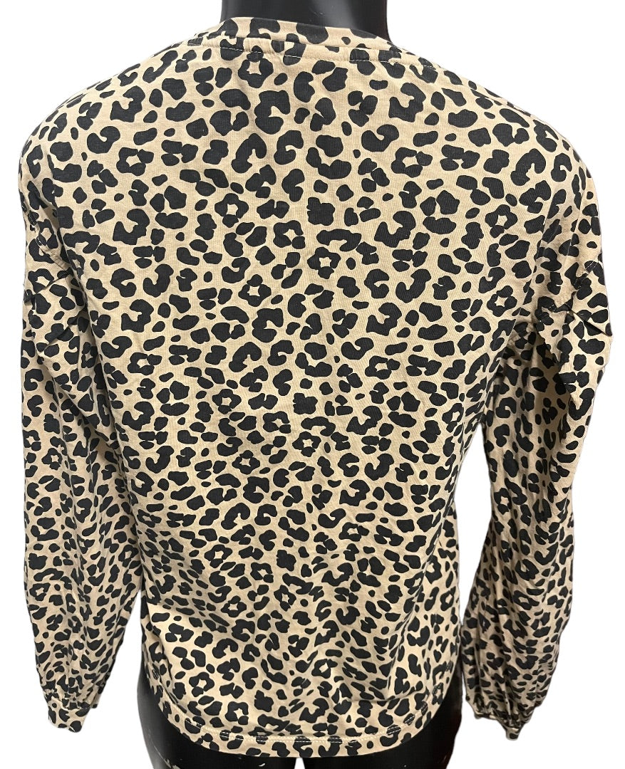 13-14 Zara Girls Crew Neck Long Sleeve Animal Print Cotton Girls Shirt Brown
