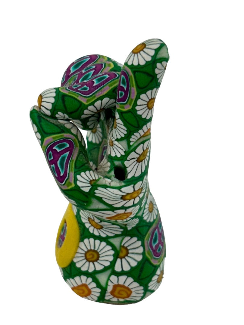 Clay Ring Holder Green Daisy Peace Sign Monogram "D" 3 Inches High
