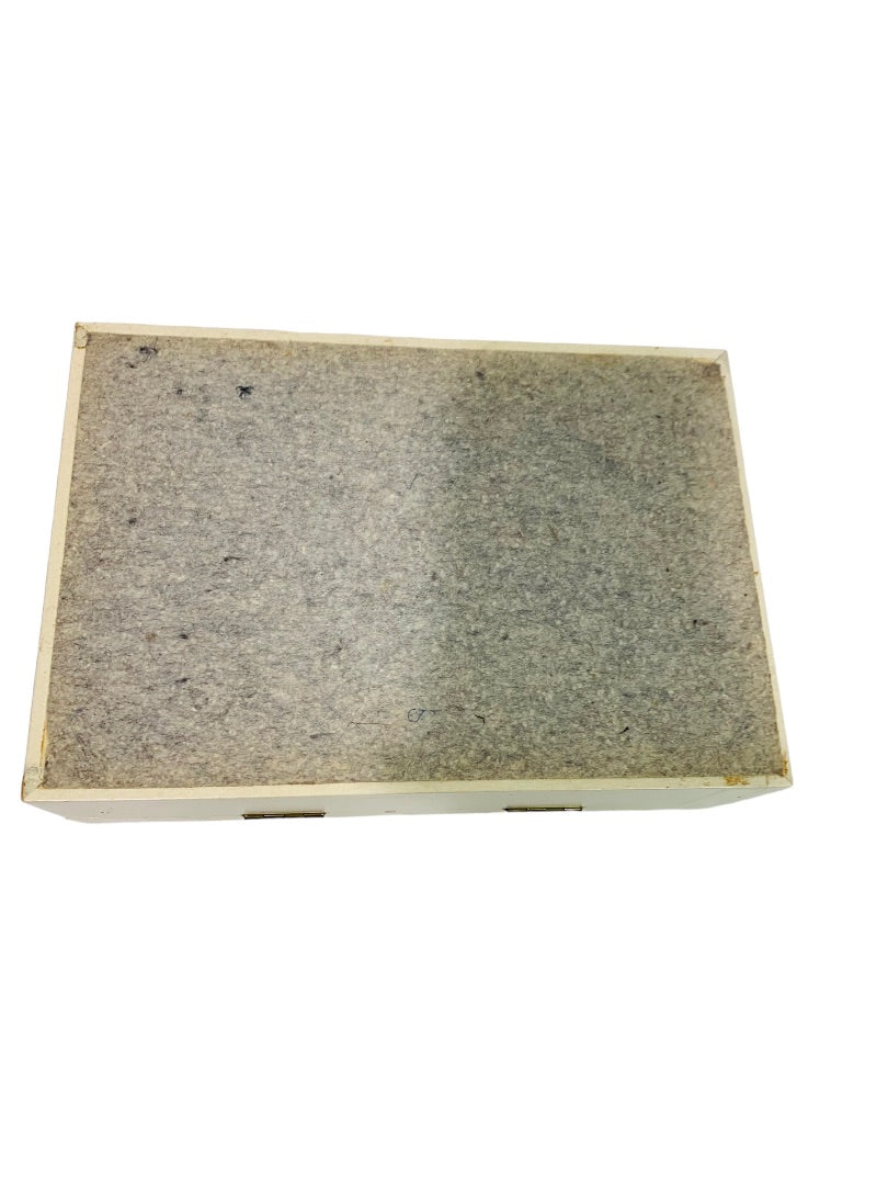 1950s Cream Beige Jewelry Box Red Lining Pop Up Tray Retro