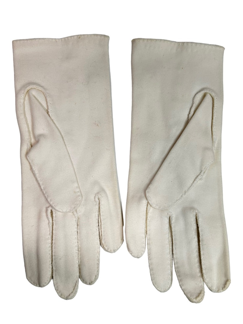 Size 6.5 Handsewn in Japan Pearl White Short Gloves Fabric No Stretch