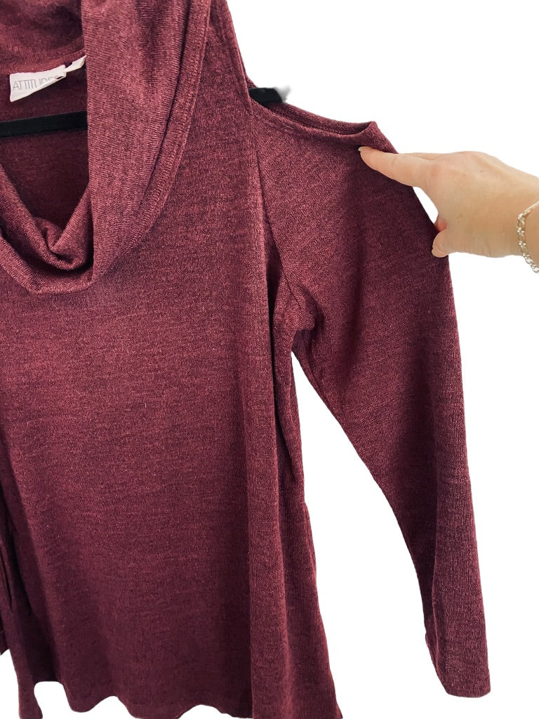 1X Attitudes by Renee Women's Cold Shoulder Cowl Neck Sweater Eggplant