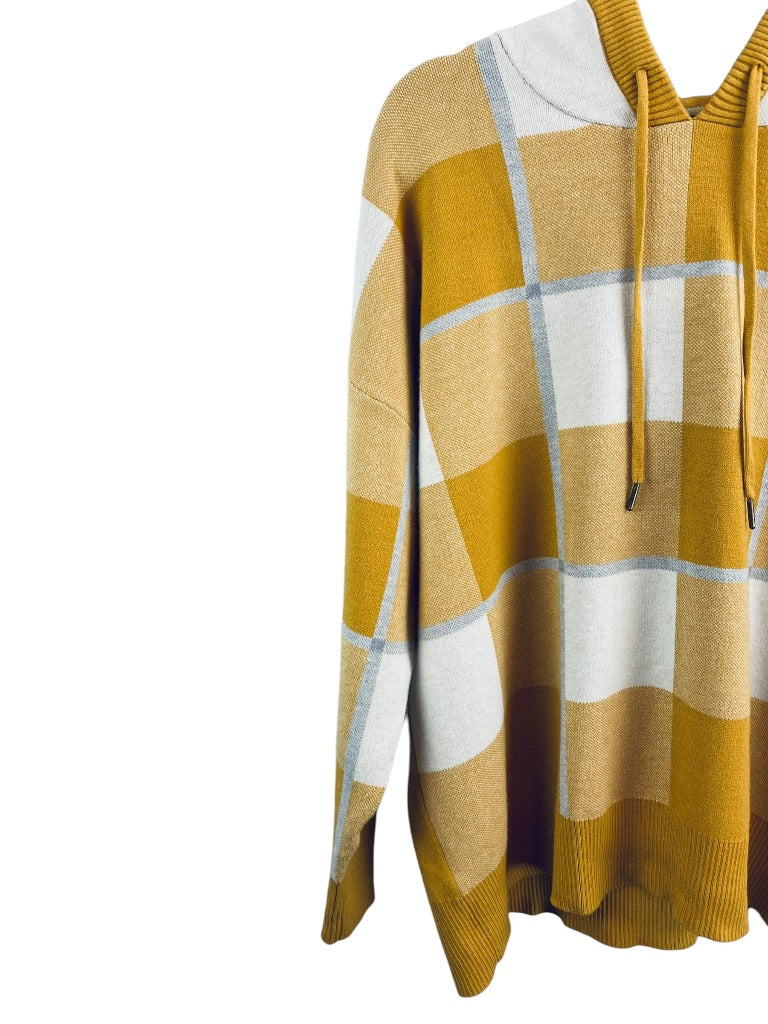 1X Rachel Roy Women's Gold Gray Plaid Soft Pullover Sweater